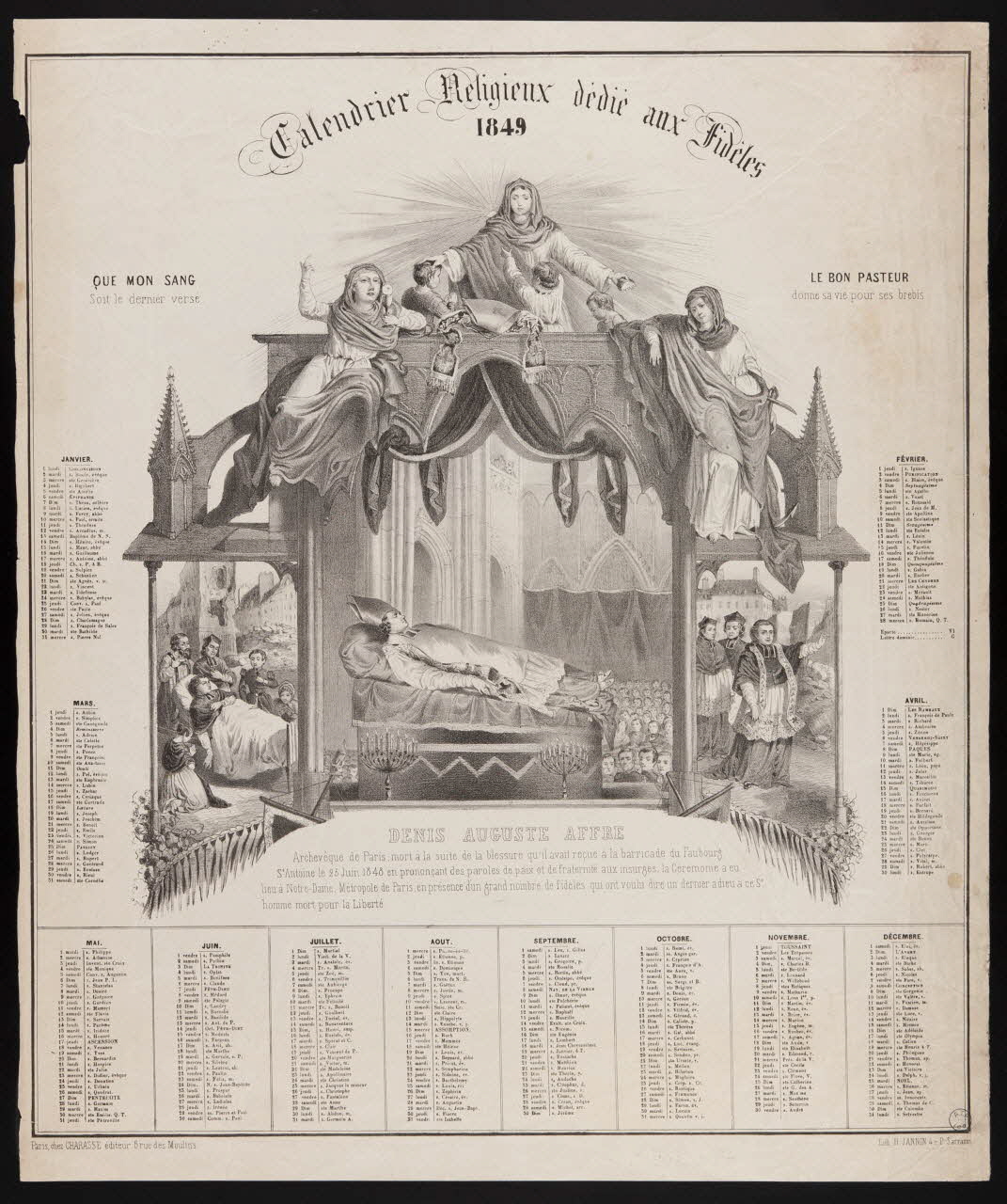 H. Jannin ; Charasse calendrier Calendrier Religieux dédié aux Fidèles  1849 Paris 1849 1993.2.55 Photo