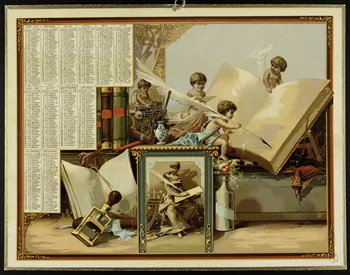 calendrier Putti écrivant sur un livre géant 1893 1993.2.63 Photo