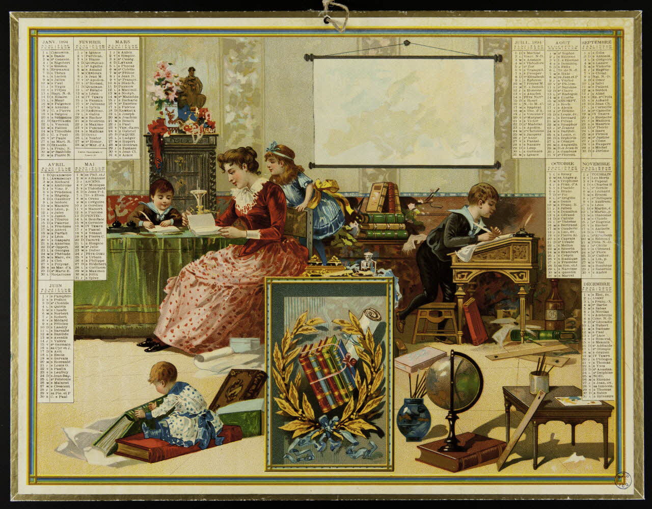 calendrier Femme lisant et enfants écrivant 1894 1993.2.70 Photo