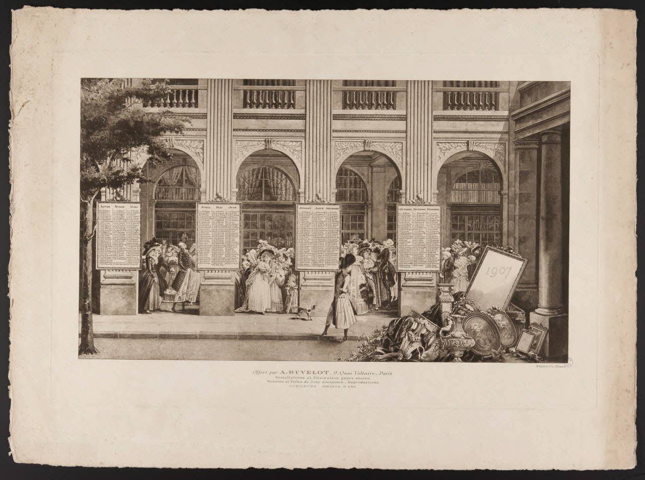 Stern calendrier Les arcades du Palais-Royal à l'époque des Incroyables et des Merveilleuses Paris 1907 1993.2.75 Photo