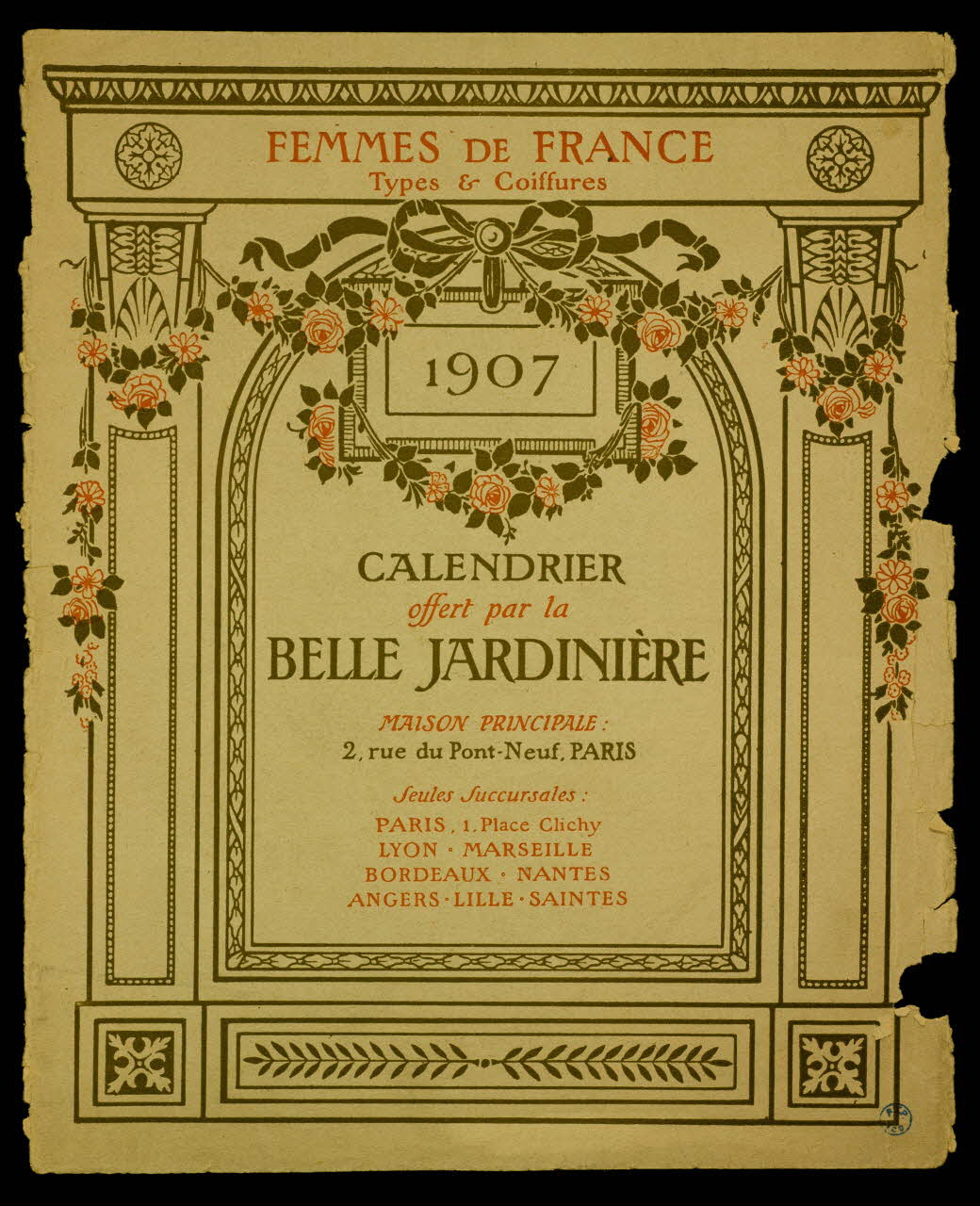 estampe 1907  CALENDRIER  offert par la  BELLE JARDINIERE 1993.2.82.1 Photo
