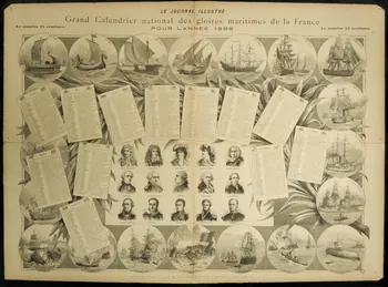 Meyer Henri ; Julien G. ; Fichot Karl ; Bressler H. ; Méaulle ; Le Jou calendrier LE JOURNAL ILLUSTRE  Grand Calendrier national des gloires maritimes de la France  POUR L'ANNEE 1888 France 1888 1993.2.87 Photo