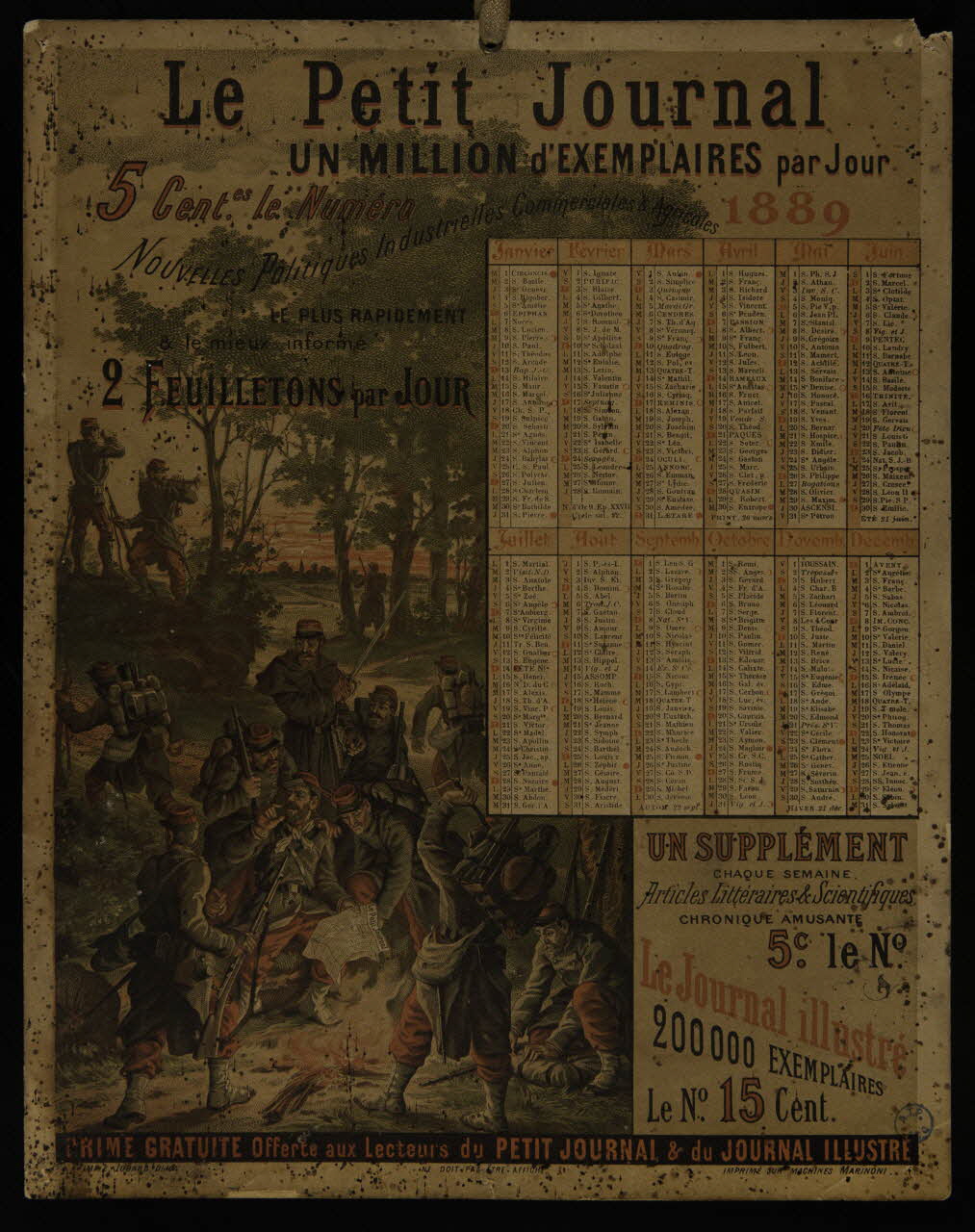 Eugène Jobard calendrier Le Petit Journal  UN MILLION d'EXEMPLAIRES par Jour  1889 Dijon 1889 1993.2.89 Photo
