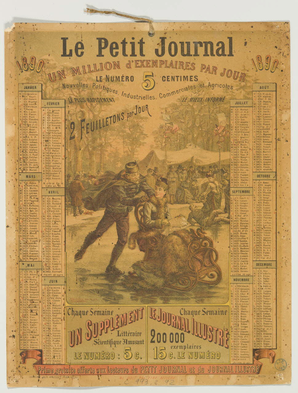 Chapuis L. ; Eugène Jobard calendrier Le Petit Journal  1890  UN MILLION D'EXEMPLAIRES PAR JOUR Dijon 1890 1993.2.92 Photo