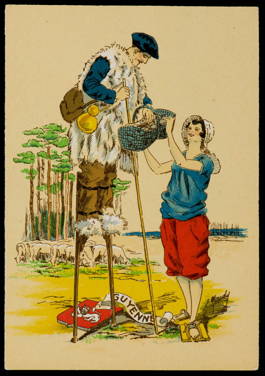 Maudy E. ; Barré M. ; Dayez J. carte postale Berger landais et sa femme Paris 1951 1993.33.1 Photo