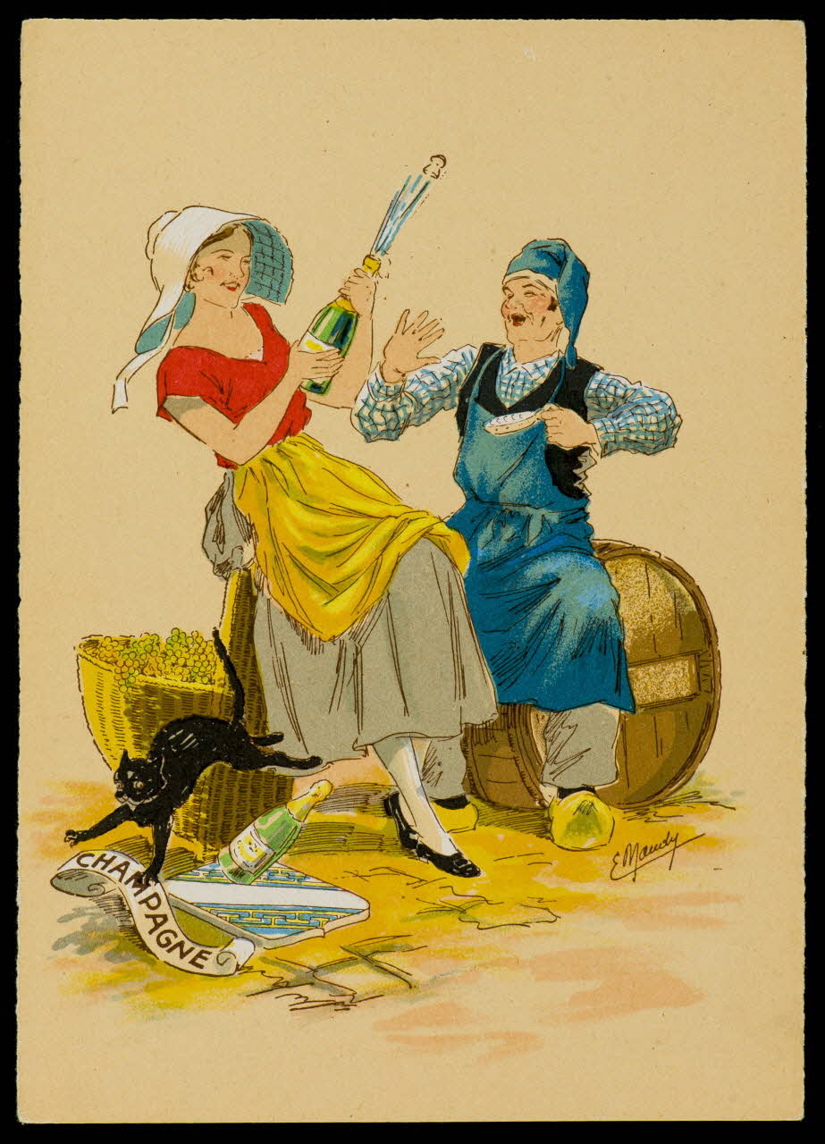 Maudy E. ; Barré M. ; Dayez J. carte postale Homme et femme en costume champenois Paris 1951 1993.33.12 Photo