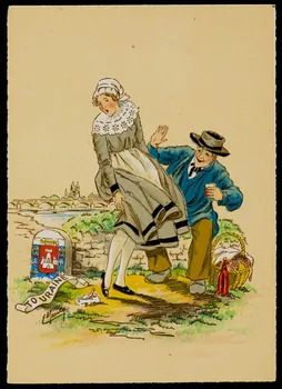 Maudy E. ; Barré M. ; Dayez J. carte postale Homme et femme en costume de Touraine Paris 1951 1993.33.18  Photo
