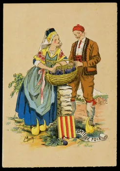 Maudy E. ; Barré M. ; Dayez J. carte postale Homme et femme en costume du comté de Foix Paris 1951 1993.33.19  Photo