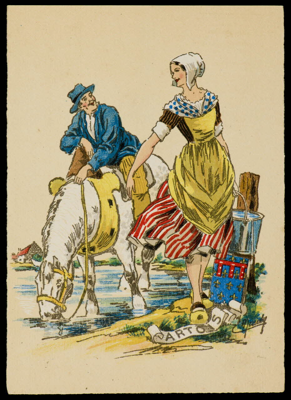 Maudy E. ; Barré M. ; Dayez J. carte postale Homme et femme en costume de l'Artois Paris 1951 1993.33.20 Photo