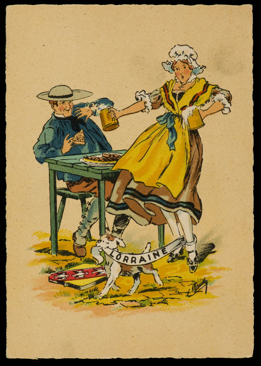 Maudy E. ; Barré M. ; Dayez J. carte postale Homme et femme en costume lorrain France 1951 1993.33.22 Photo