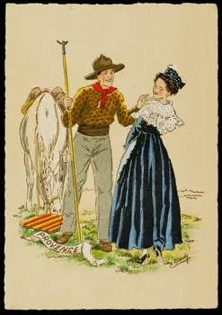 Maudy E. ; Barré M. ; Dayez J. carte postale Homme et femme en costume provençal Paris 1951 1993.33.23  Photo