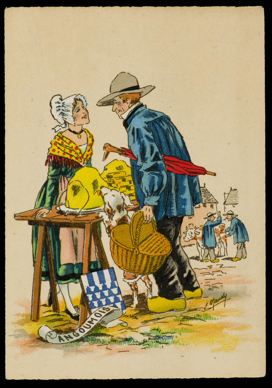 Maudy E. ; Barré M. ; Dayez J. carte postale Homme et femme en costume de l'Angoumois Paris 1951 1993.33.24 Photo