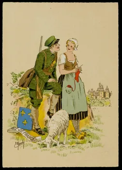 Maudy E. ; Barré M. ; Dayez J. carte postale Homme et femme en costume d'Ile-de-France Paris 1951 1993.33.30  Photo