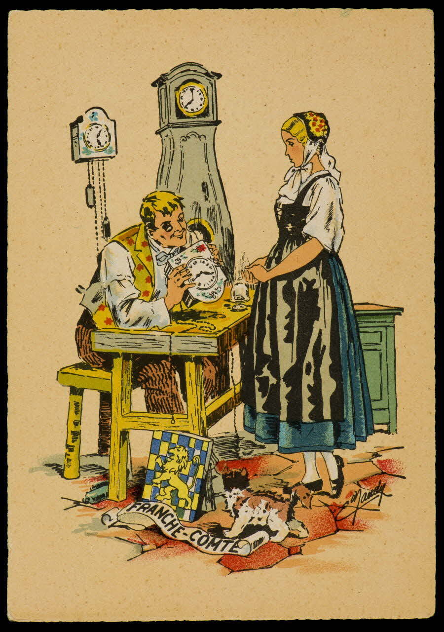 Maudy E. ; Barré M. ; Dayez J. carte postale Homme et femme en costume franc-comtois Paris 1951 1993.33.33 Photo