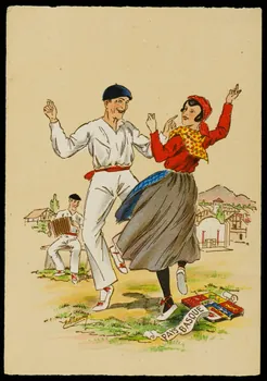 Maudy E. ; Barré M. ; Dayez J. carte postale Homme et femme en costume basque Paris 1951 1993.33.34  Photo