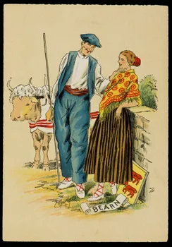 Maudy E. ; Barré M. ; Dayez J. carte postale Homme et femme en costume béarnais Paris 1951 1993.33.35  Photo