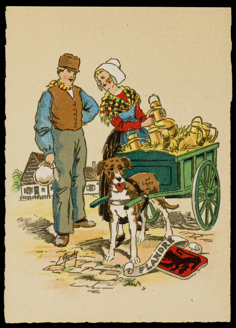 Maudy E. ; Barré M. ; Dayez J. carte postale Homme et femme en costume flamand Paris 1951 1993.33.36 Photo