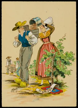 Maudy E. ; Barré M. ; Dayez J. carte postale Homme et femme en costume d'Anjou Paris 1951 1993.33.39  Photo