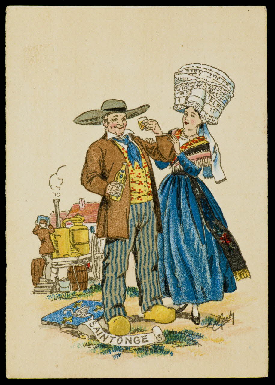 Maudy E. ; Barré M. ; Dayez J. carte postale Homme et femme en costume saintongeais Paris 1951 1993.33.5 Photo