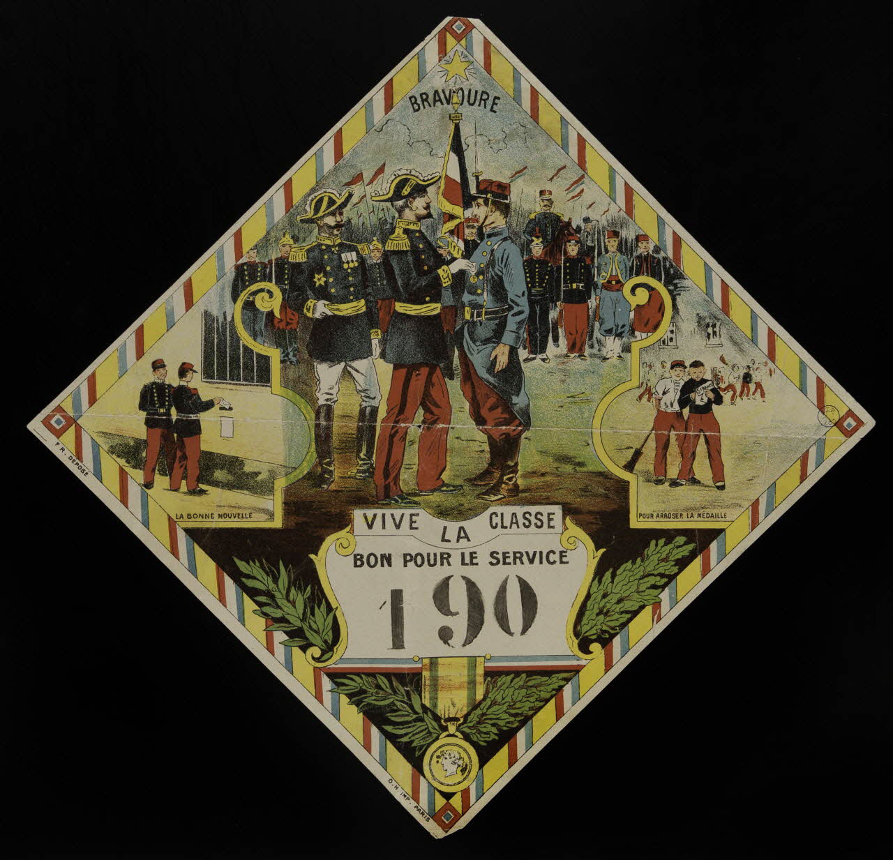 O.H. numéro de conscrit VIVE LA CLASSE  BON POUR LE SERVICE Paris 1905-1914 1993.7.4 Photo