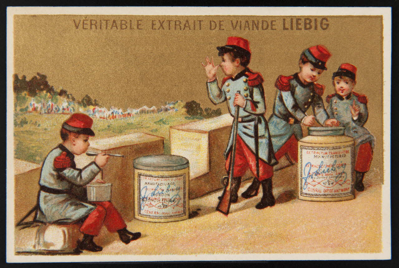 Testu & Massin carte réclame Soldats sur les remparts buvant du bouillon d'extrait de viande Liebig 1878-1883 1994.25.108  Photo