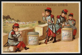 Testu & Massin carte réclame Soldats sur les remparts buvant du bouillon d'extrait de viande Liebig 1878-1883 1994.25.108  Photo