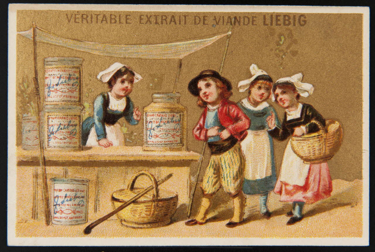 Testu & Massin carte réclame Petit garçon habillé en breton achetant un pot d'extrait de viande Liebig à une fillette habillé en bretonne 1878-1883 1994.25.115 Photo