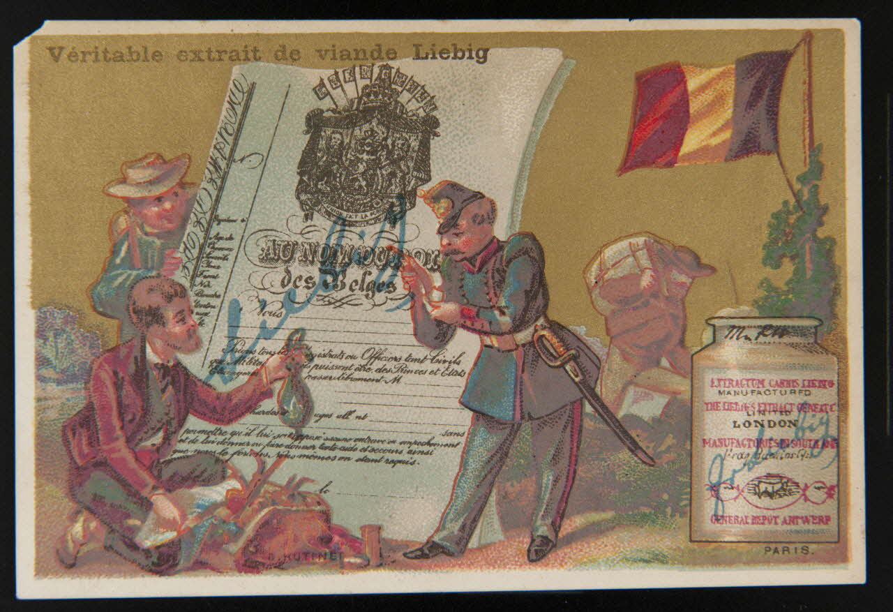 D. Hutinet carte réclame Militaire devant affiche et pot de Liebig 1878-1883 1994.25.132 Photo