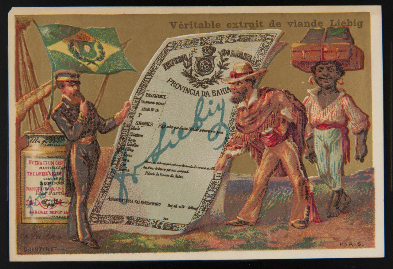 D. Hutinet carte réclame Militaire devant affiche et pot Liebig 1878-1883 1994.25.133 Photo