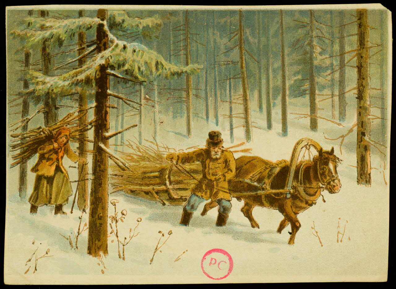 carte réclame Ramasseurs de bois dans la neige 1994.31.323.4 Photo