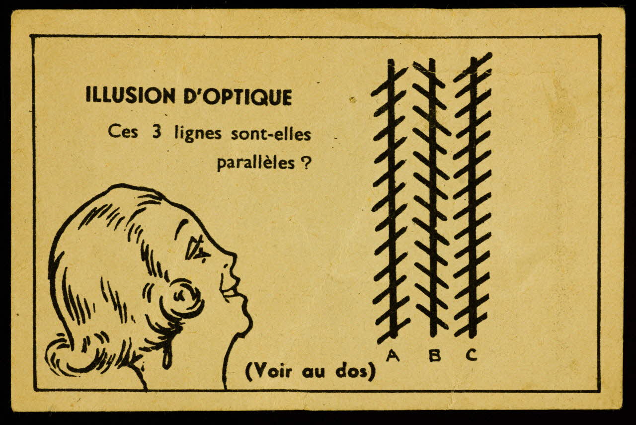 carte réclame ILLUSION D'OPTIQUE  Ces 3 lignes sont-elles  parallèles ? 1996.40.1767.4 Photo