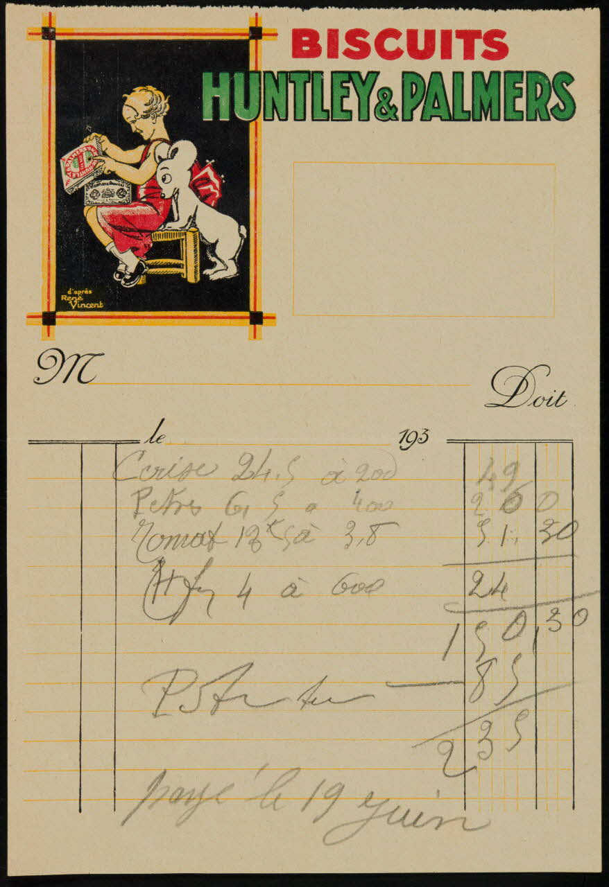 facture BISCUITS  HUNTLEY & PALMERS 1996.40.1963 Photo