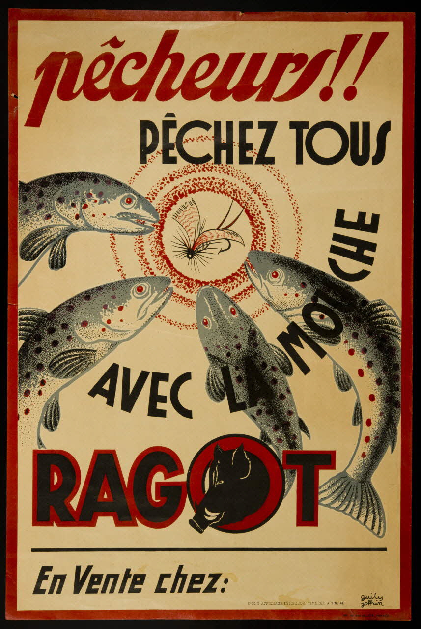 estampe pêcheurs !!  PÊCHEZ TOUS  AVEC LA MOUCHE  RAGOT 1998.105.16 Photo