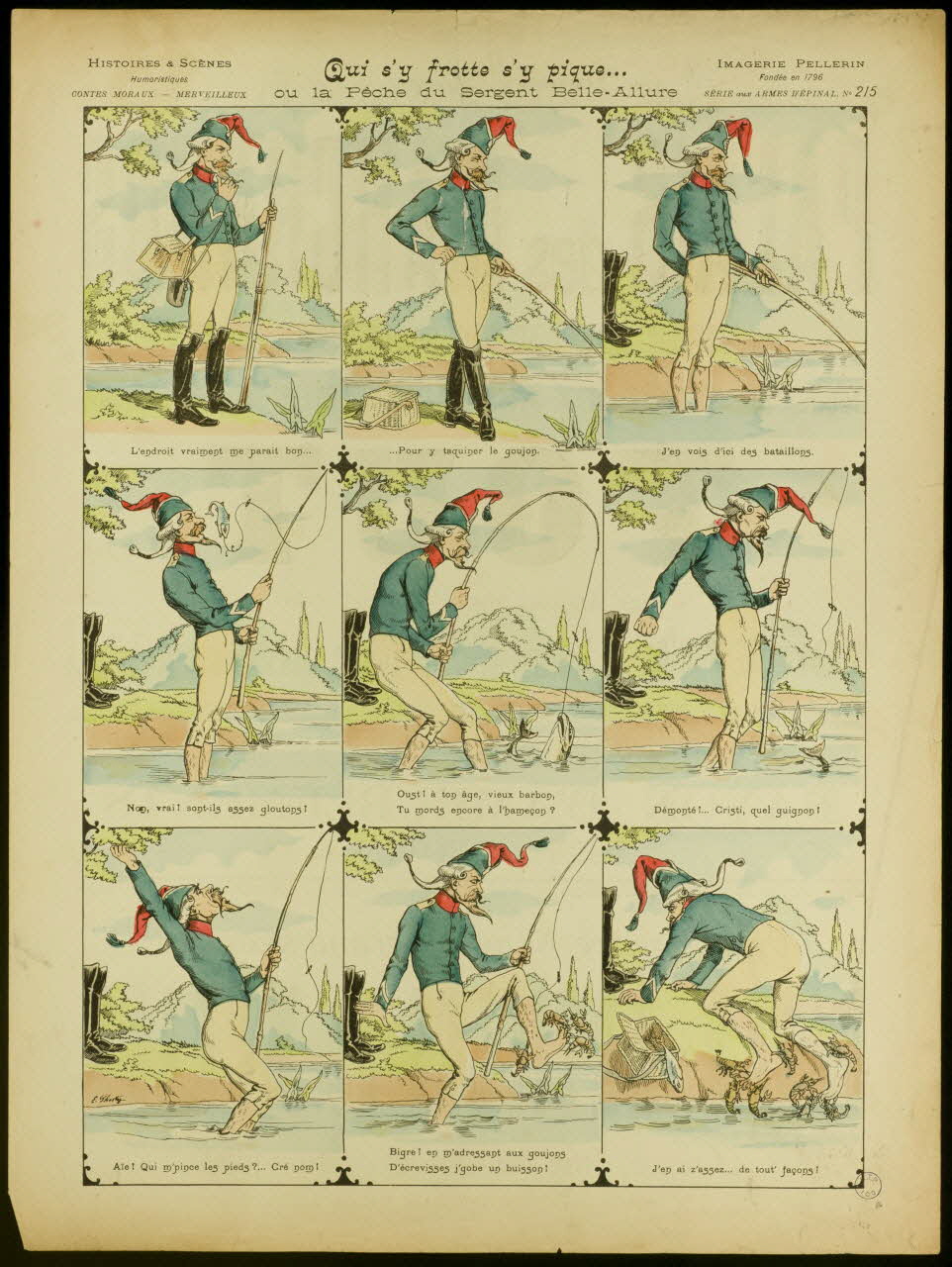 Phosty E. ; Pellerin à compartiments (3 x 3) Qui s'y frotte s'y pique ...  ou la Pêche du Sergent Belle-Allure Lorraine, France 1897 1998.37.110 Photo