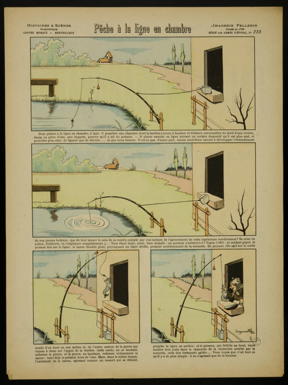 Benjamin Rabier ; Pellerin à registres (3) Pêche à la ligne en chambre Lorraine, France 1897 1998.37.124 Photo