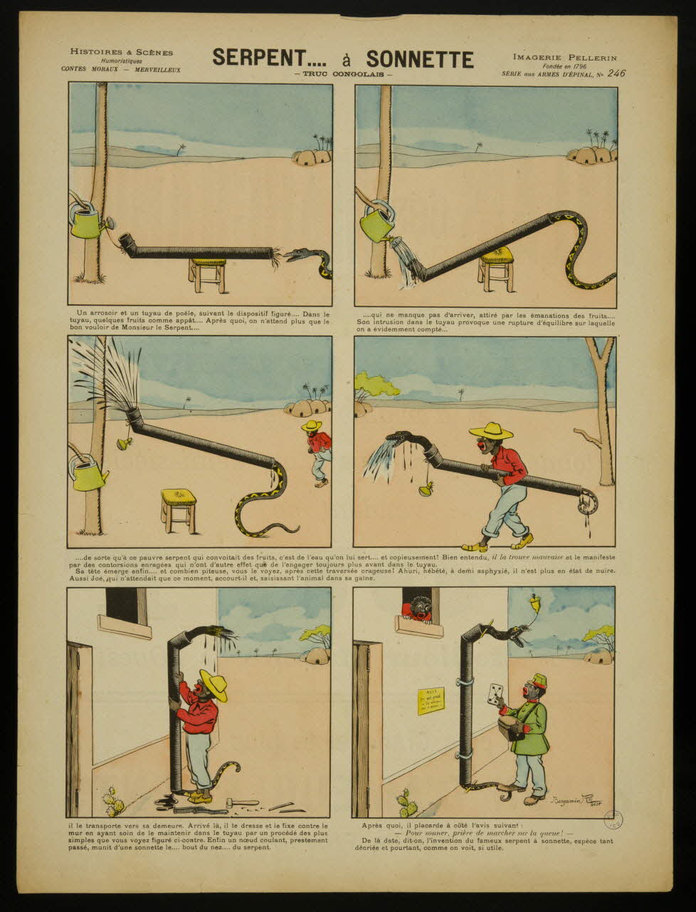 Benjamin Rabier ; Pellerin à compartiments (2 x3) SERPENT.... à SONNETTE  -TRUC CONGOLAIS- Lorraine, France 1898 1998.37.135 Photo