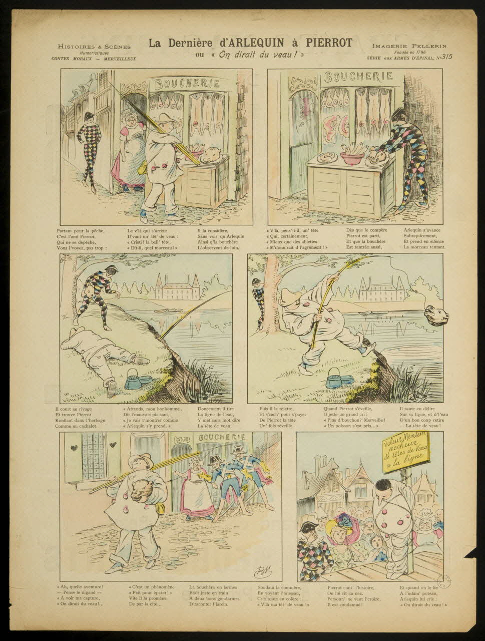 Blanchet-Magon ; Pellerin à compartiments (2 x 3) La Dernière d'ARLEQUIN à PIERROT  ou "On dirait du veau !" Lorraine, France 1901 1998.37.165 Photo
