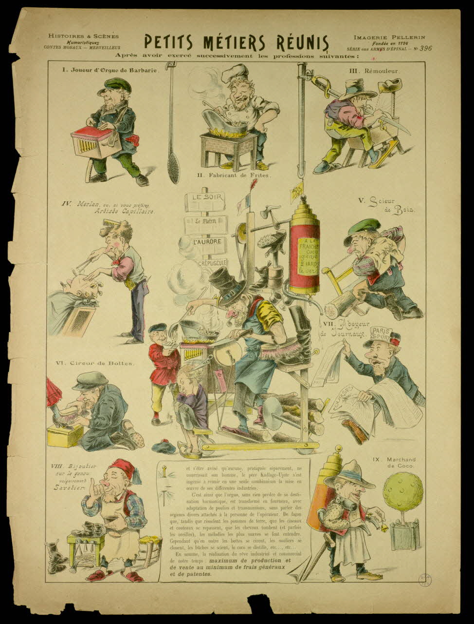 Lerouge Raoul ; Pellerin estampe PETITS METIERS REUNIS  Après avoir exercé successivement les professions suivantes Lorraine, France 1904 1998.37.190 Photo