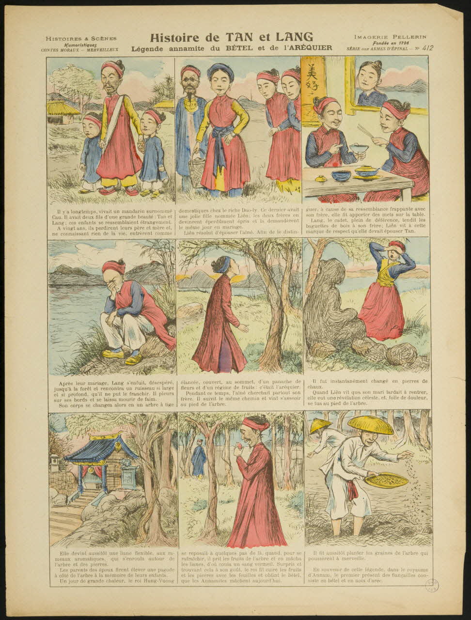 Bigot G. ; Pellerin à compartiments (3 x 3) Histoire de TAN et LANG  Légende annamite du BETEL et de l'AREQUIER Lorraine, France 1907 1998.37.199 Photo