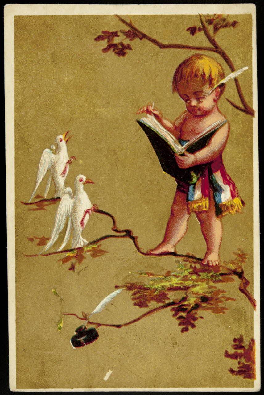 carte réclame Un enfant portant l'écharpe tricolore marie deux colombes 1998.77.109.3 Photo