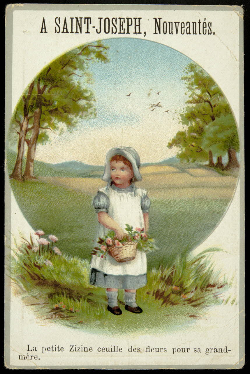 carte réclame La petite Zizine ceuille des fleurs pour sa grand-mère. 1998.77.120.3 Photo