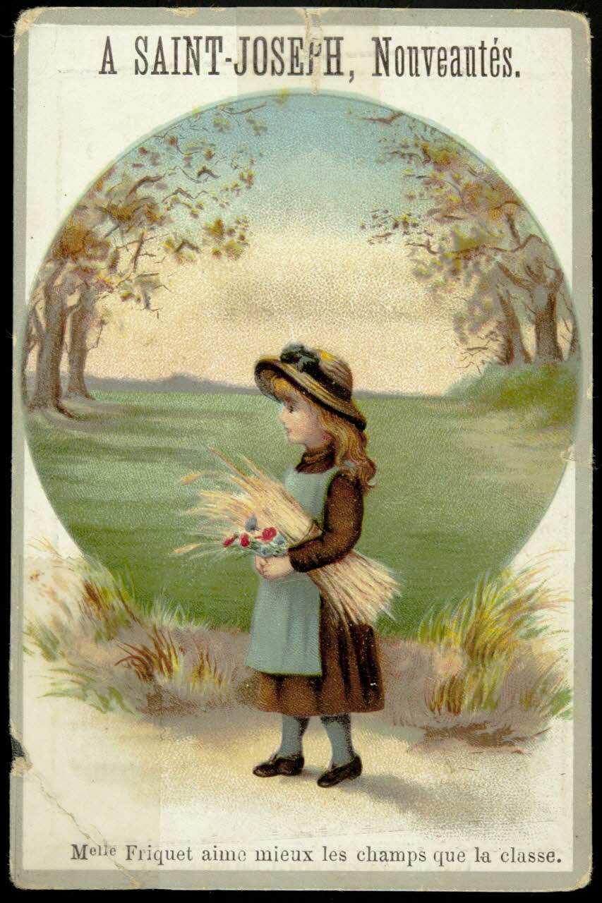 carte réclame Melle Friquet aime mieux les champs que la classe. 1998.77.120.5 Photo