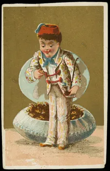 carte réclame Jeune homme en costume oriental portant une pipe, devant un pot à tabac 1998.77.150.2 Photo