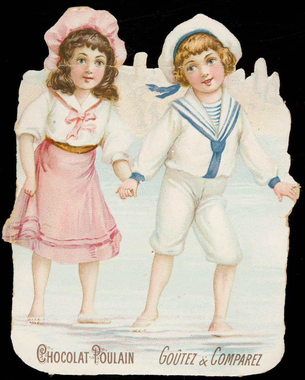 carte réclame Jeune garçon en habit de marin, tenant par la main une jeune fille 1998.77.183.1 Photo