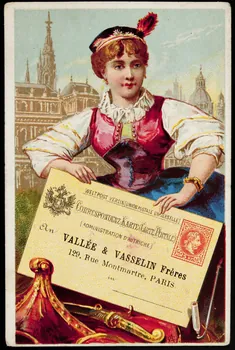 carte réclame Une jeune fille portant le costume national autrichien tient dans ses mains une lettre 1998.77.189.1  Photo