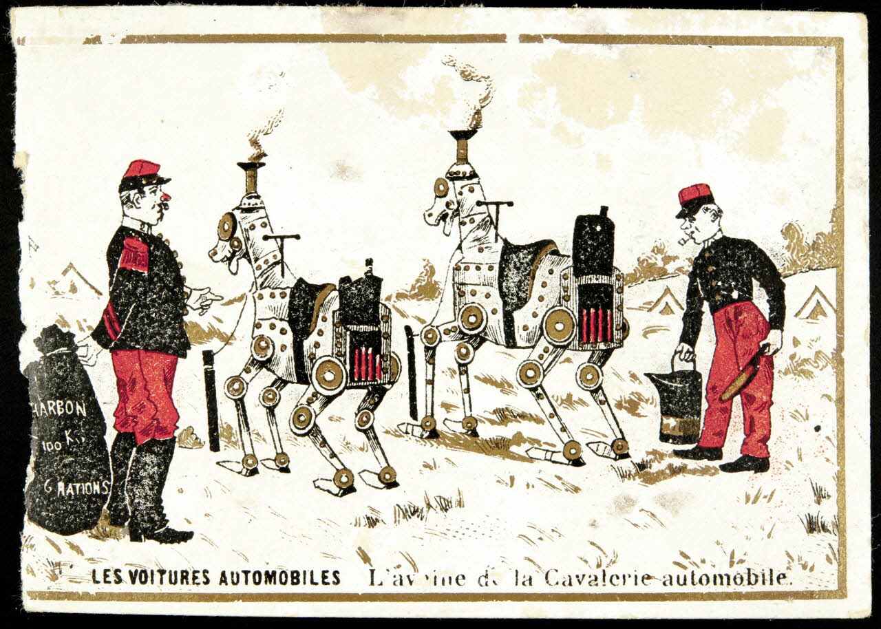 carte réclame LES VOITURES AUTOMOBILES L'avoine de la Cavalerie automobile. 1998.77.199.2 Photo