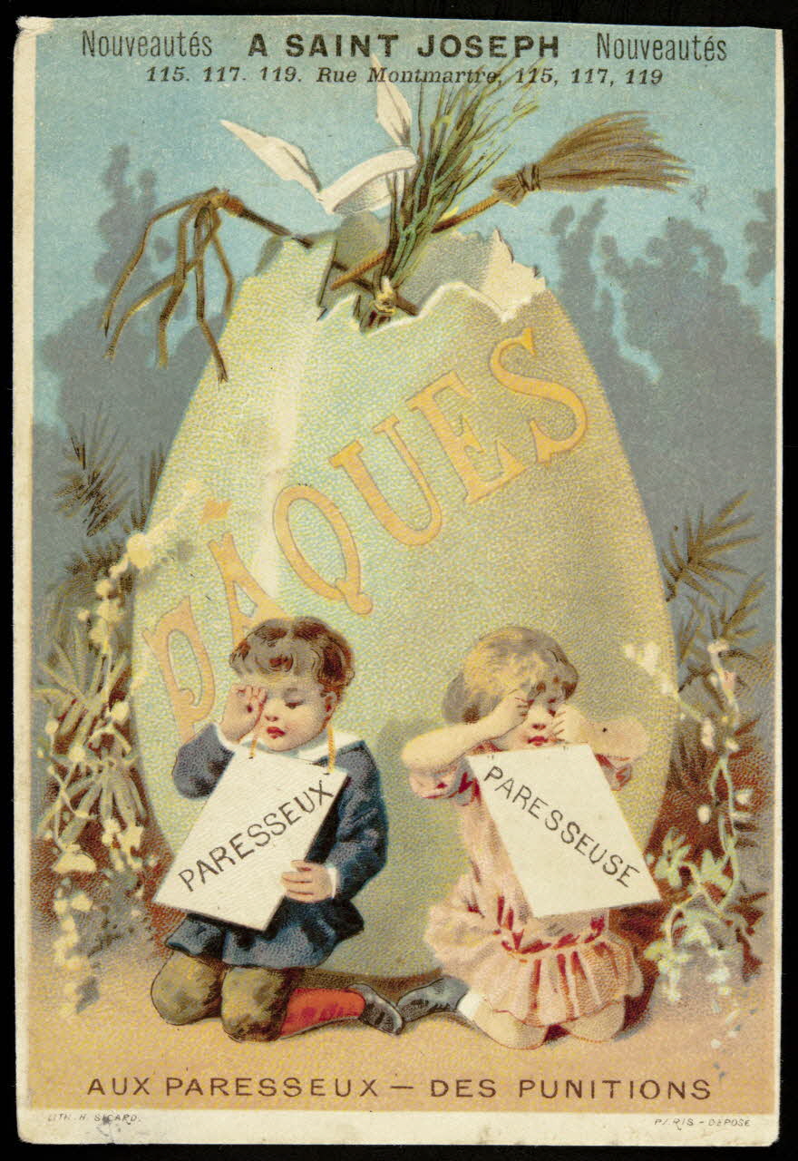 Henri Sicard carte réclame AUX PARESSEUX - DES PUNITIONS Paris 1884-1890 1998.77.215.8 Photo