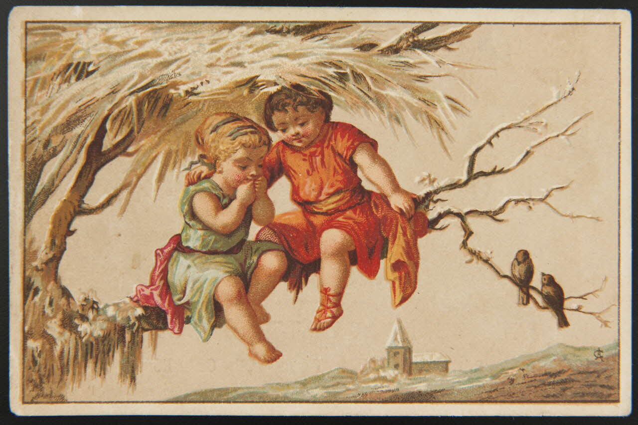 carte réclame Enfants sur une branche en hiver 1998.77.231.2 Photo