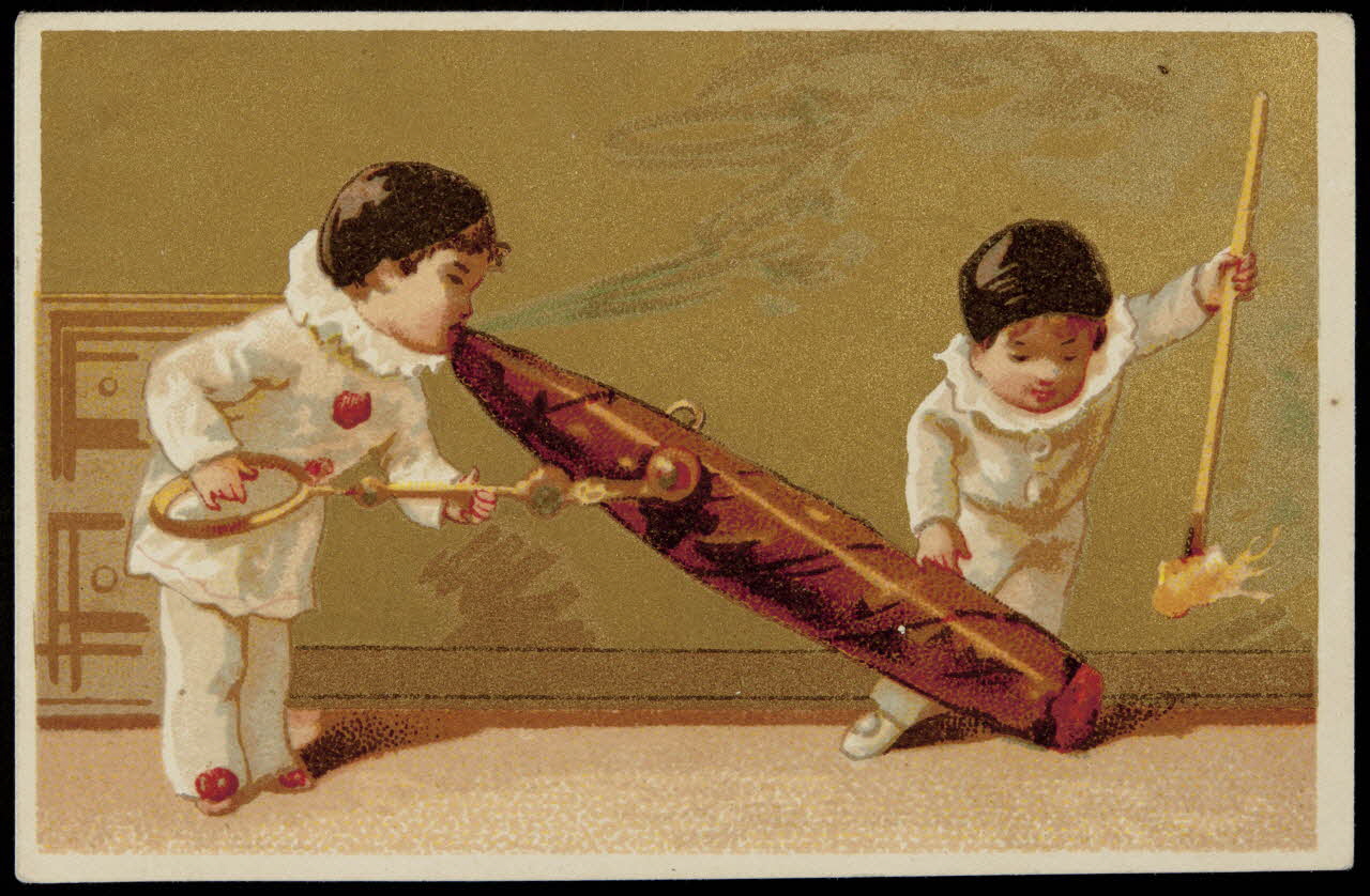 Testu & Massin carte réclame Un pierrot fume un cigare géant, l'autre l'allume Paris 1876-1903 1998.77.278.2 Photo