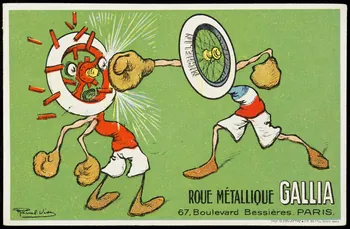 carte réclame Deux personnages à tête de roue, combattent aux gants de boxe 1998.77.332.1 Photo